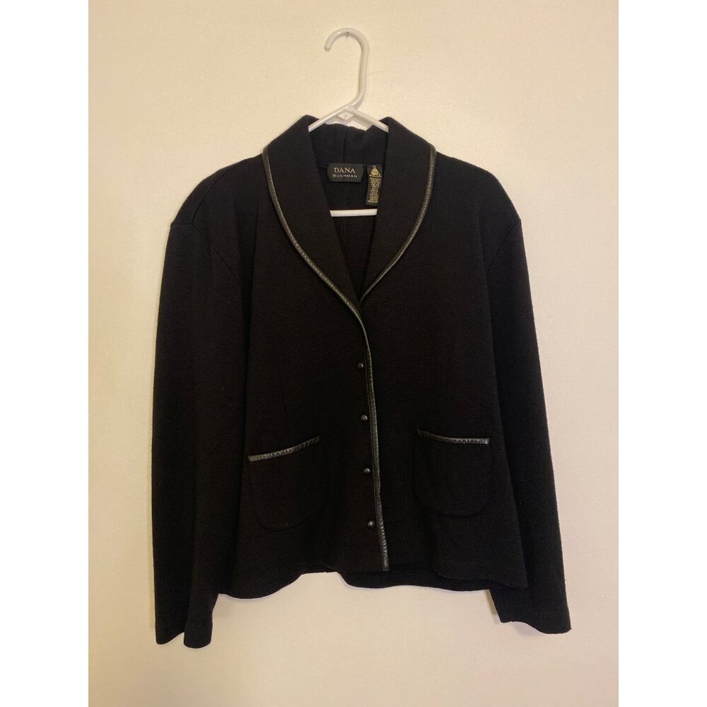 Dana Buchman Size XL Black Woolmark Button Front Merino Wool Blazer